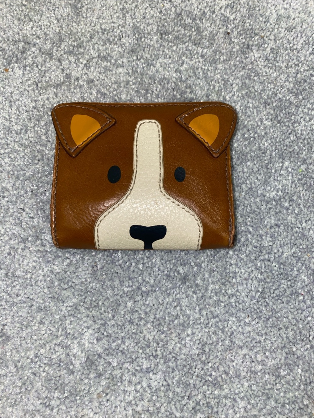 Bear Face Leather Wallet - Brown & Cream